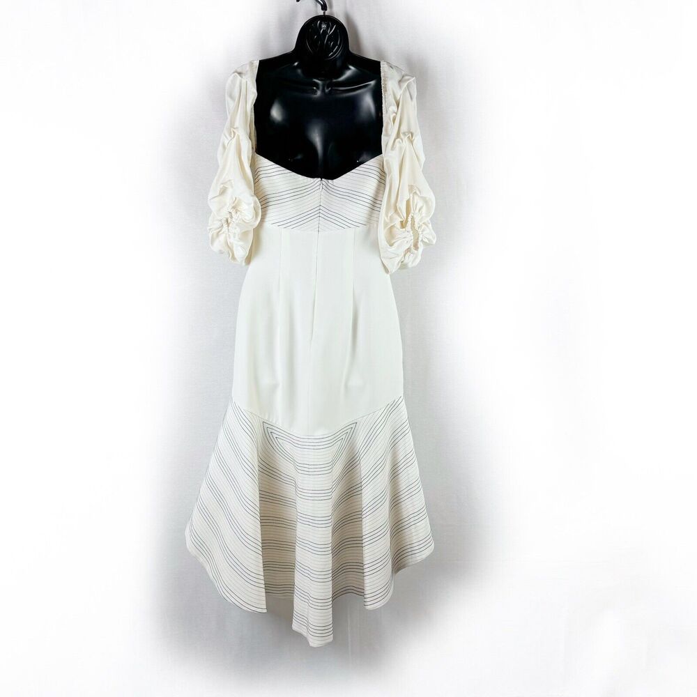 Alexis Zuki White Off Shoulder Puff Sleeve High Low Midi Dress Small - Picture 5 of 8